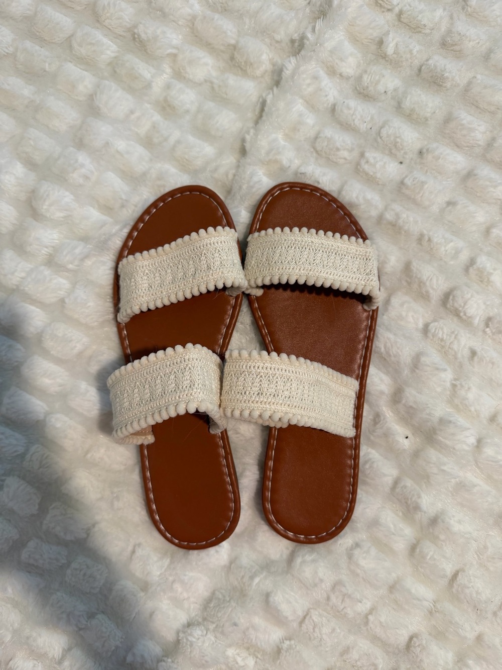 SHEIN Cream Double-Band Slide Sandals with Brown Footbed